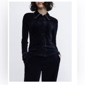 Urban Revivo black velvet blouse with diamonds